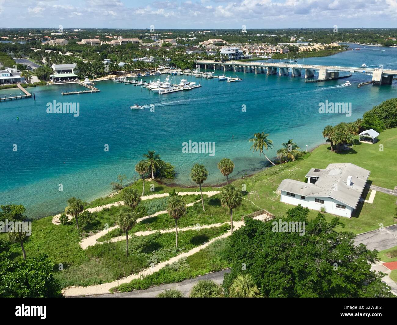 Jupiter Inlet in Palm Beach County, Florida from atop the Jupiter Inlet Lighthouse. (USA) Stock Photo