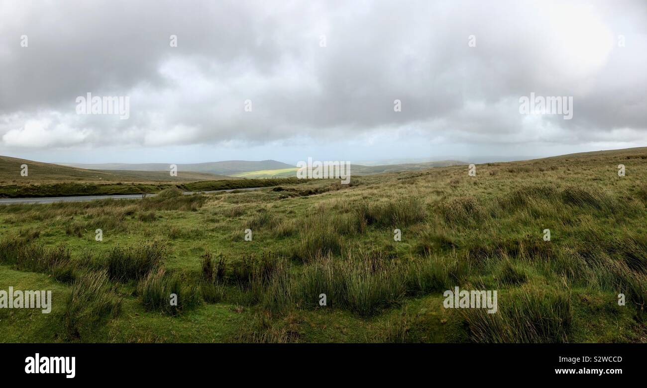 Stormy weather and gales on the Preseli Hills in Pembrokeshire, west Wales. Stock Photo