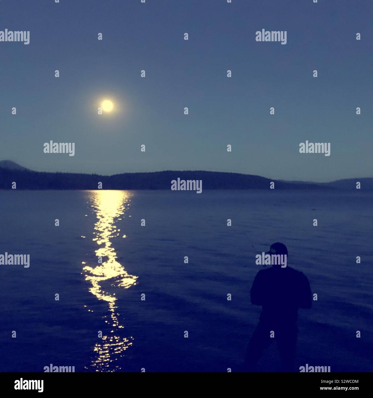 Fishing under a full moon in Northern California Stock Photo Alamy