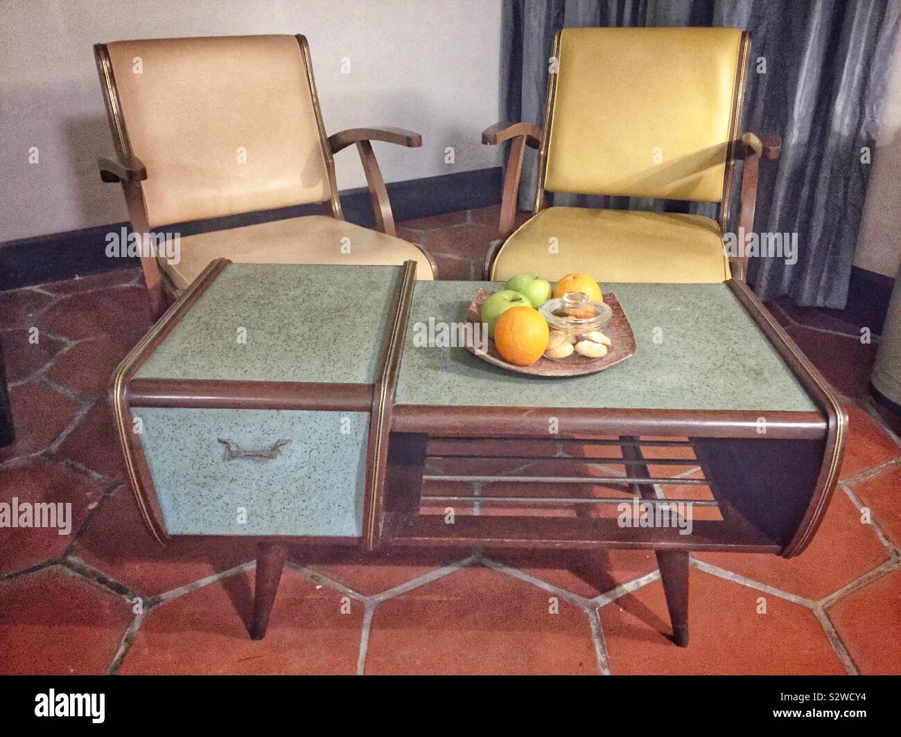 The distinctive furniture in the '50's' room at Cheong Fatt Tze (aka The Blue Mansion), a late 19th century Chinese mansion  restored and now a boutique hotel, George Town, Penang, Malaysia Stock Photo