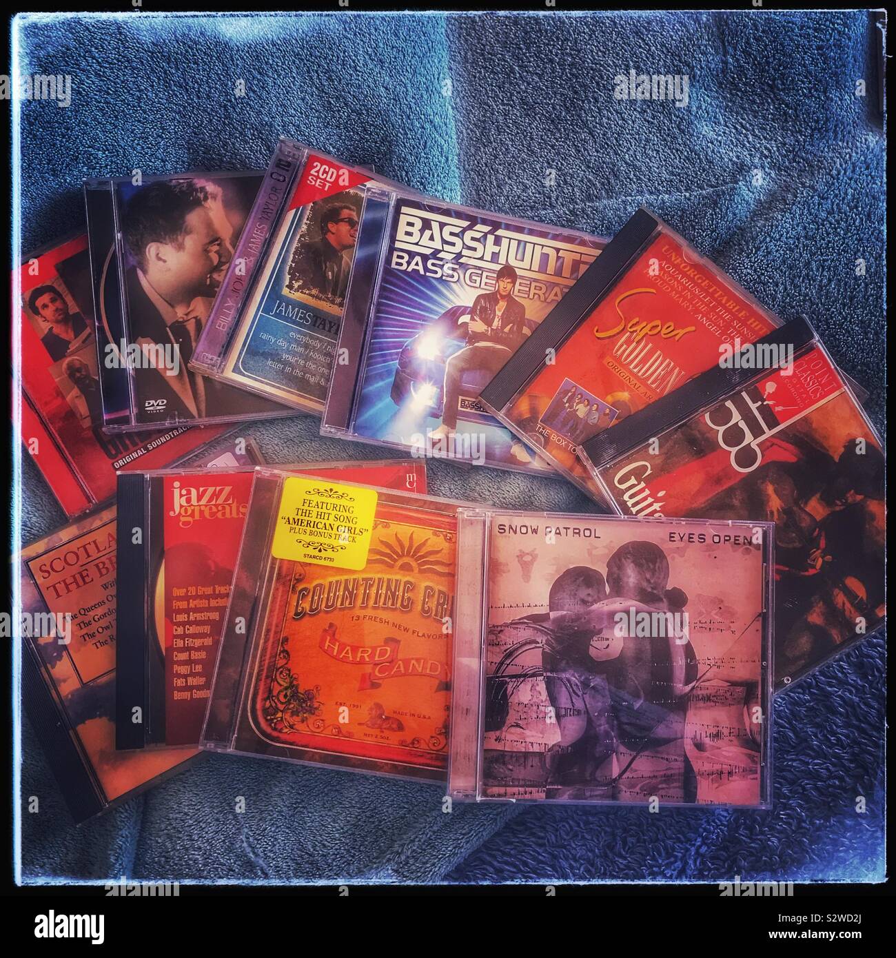 Selection of second hand cd’s from Charity shop. - Smartphone Captured Stock Image