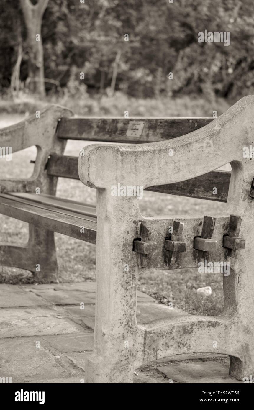 Park bench greyscale Stock Photo