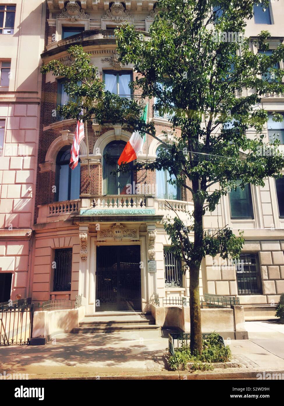 The front entrance of the Irish American historical society mansion on fifth Avenue, NYC, USA Stock Photo
