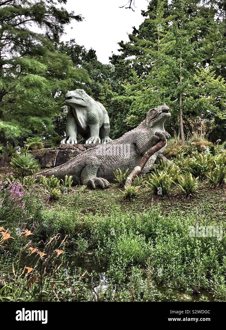Crystal Palace dinosaurs filter in August 2019 - Smartphone Captured Stock Image