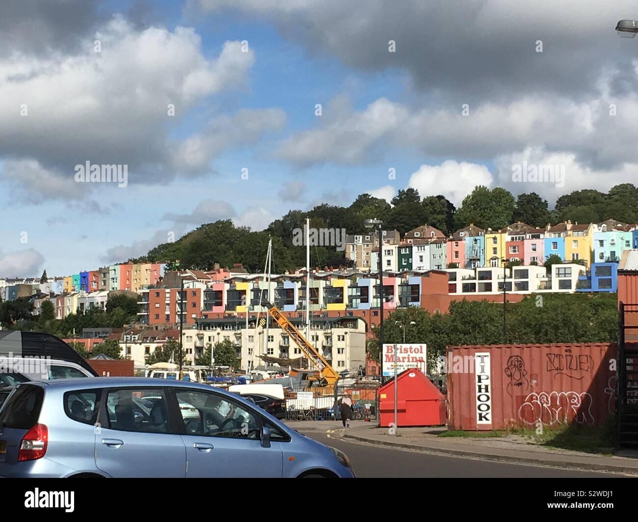 Colourful houses in Hotwells above Bristol floating harbour Stock Photo