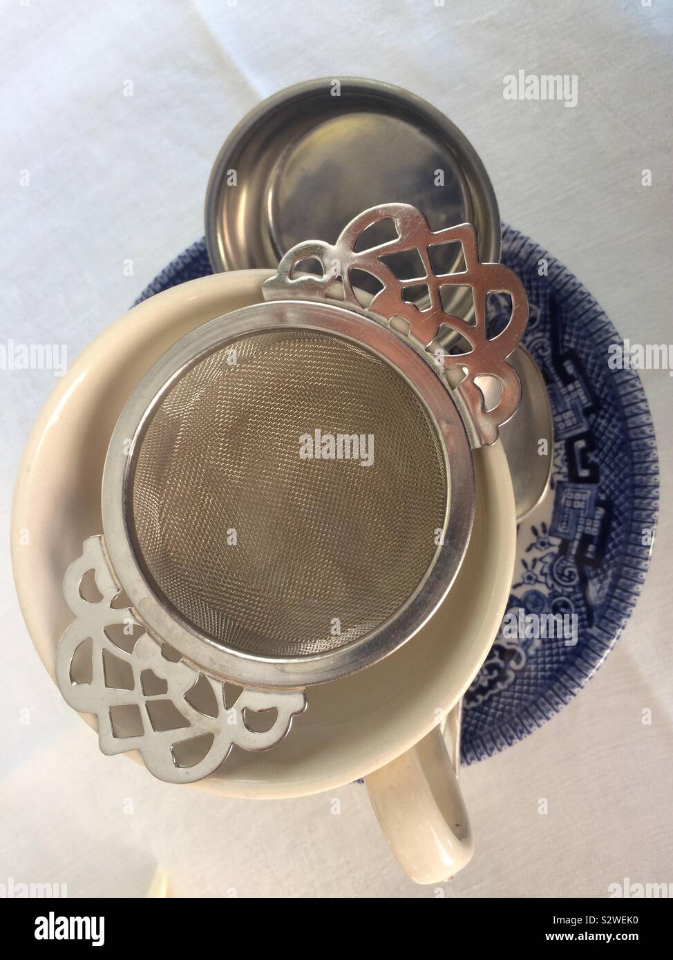 Close-up of some Vintage Tea Drinking Apparatus at a café in Kent - Smartphone Captured Stock Image