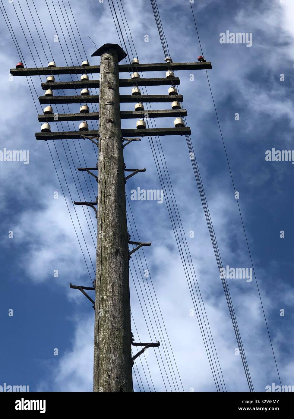 Wooden telegraph pole Stock Photo