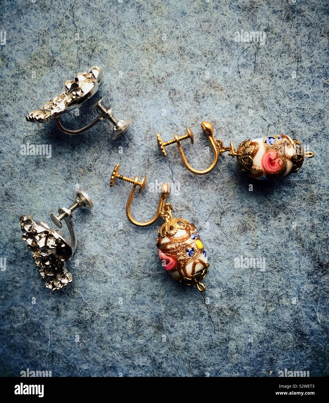 Vintage Venetian glass earrings with screw backs - Smartphone Captured Stock Image