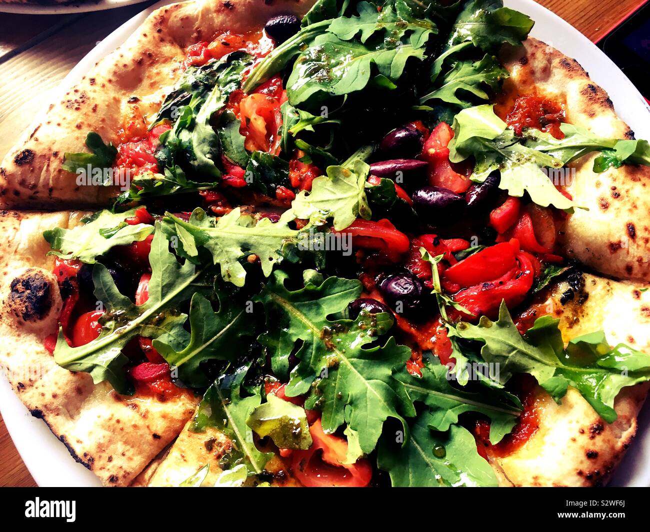 Vegan wood fired pizza - Smartphone Captured Stock Image