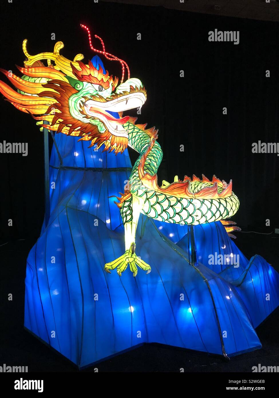Lantern festival sculpture depicting a mythical Chinese dragon. - Smartphone Captured Stock Image