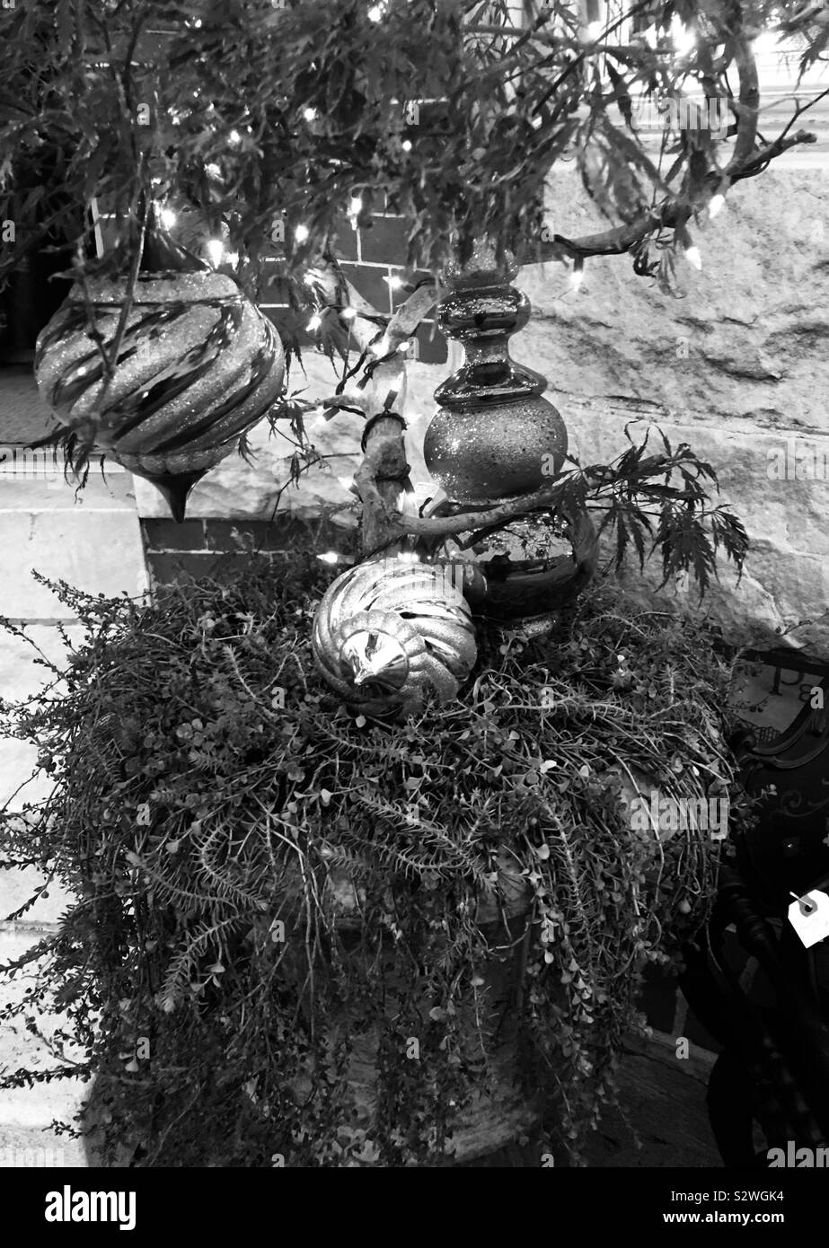 Christmas storefront in black and white Stock Photo