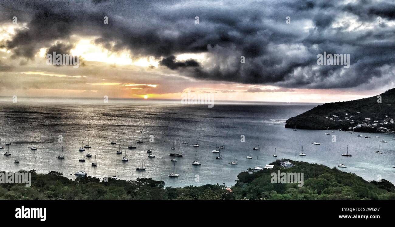 Sunset Over Admiralty Bay And Princess Margaret Beach - Bequia, St.Vincent and the Grenadines Stock Photo