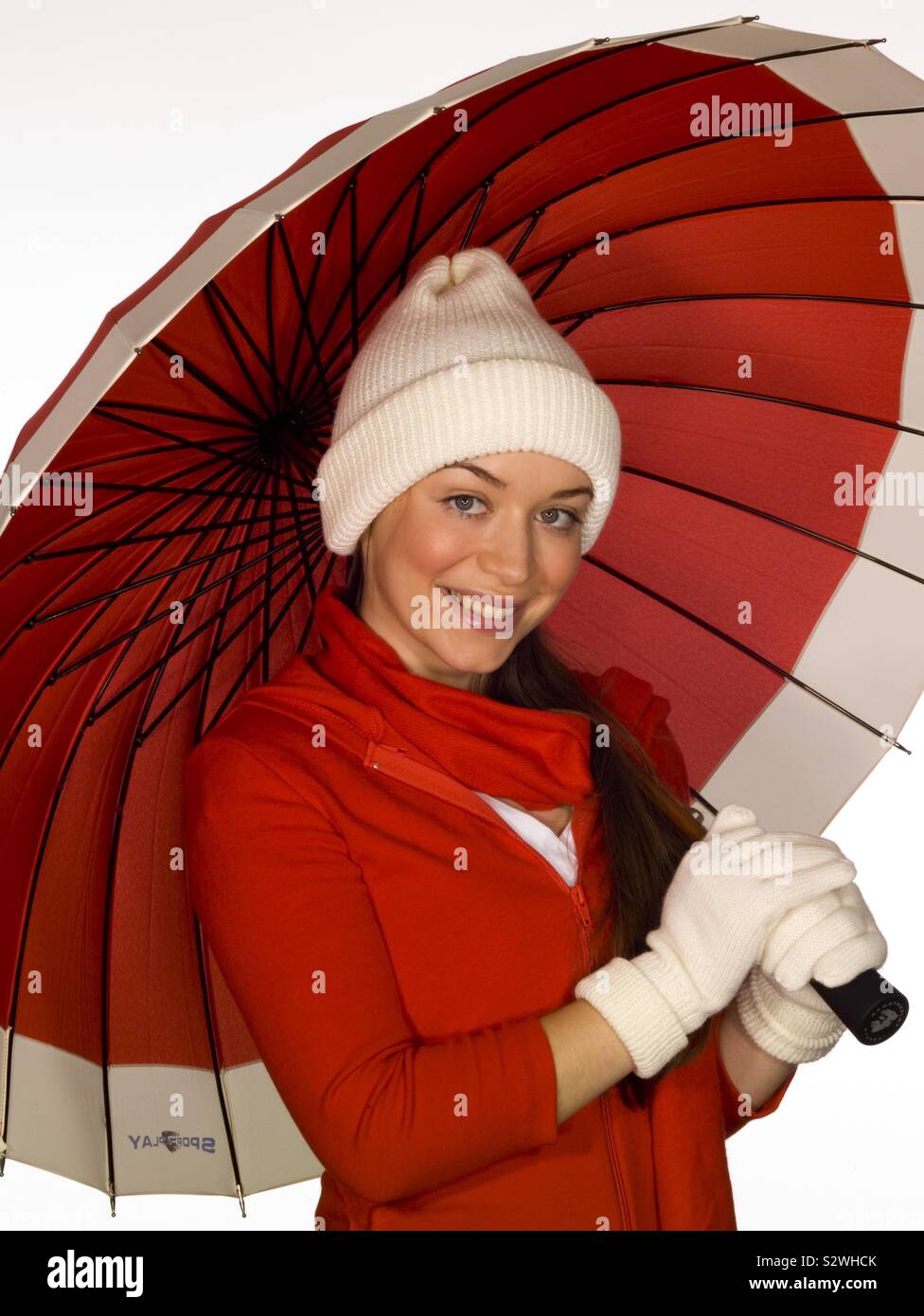 Pretty girl with red umbrella - Smartphone Captured Stock Image