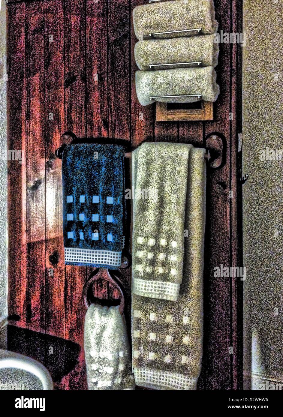 Towels hanging on the shower cubicle - Smartphone Captured Stock Image