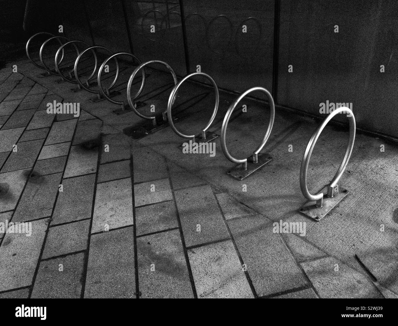 Bicycle stand in downtown Ottawa in the night, August 2019 Stock Photo