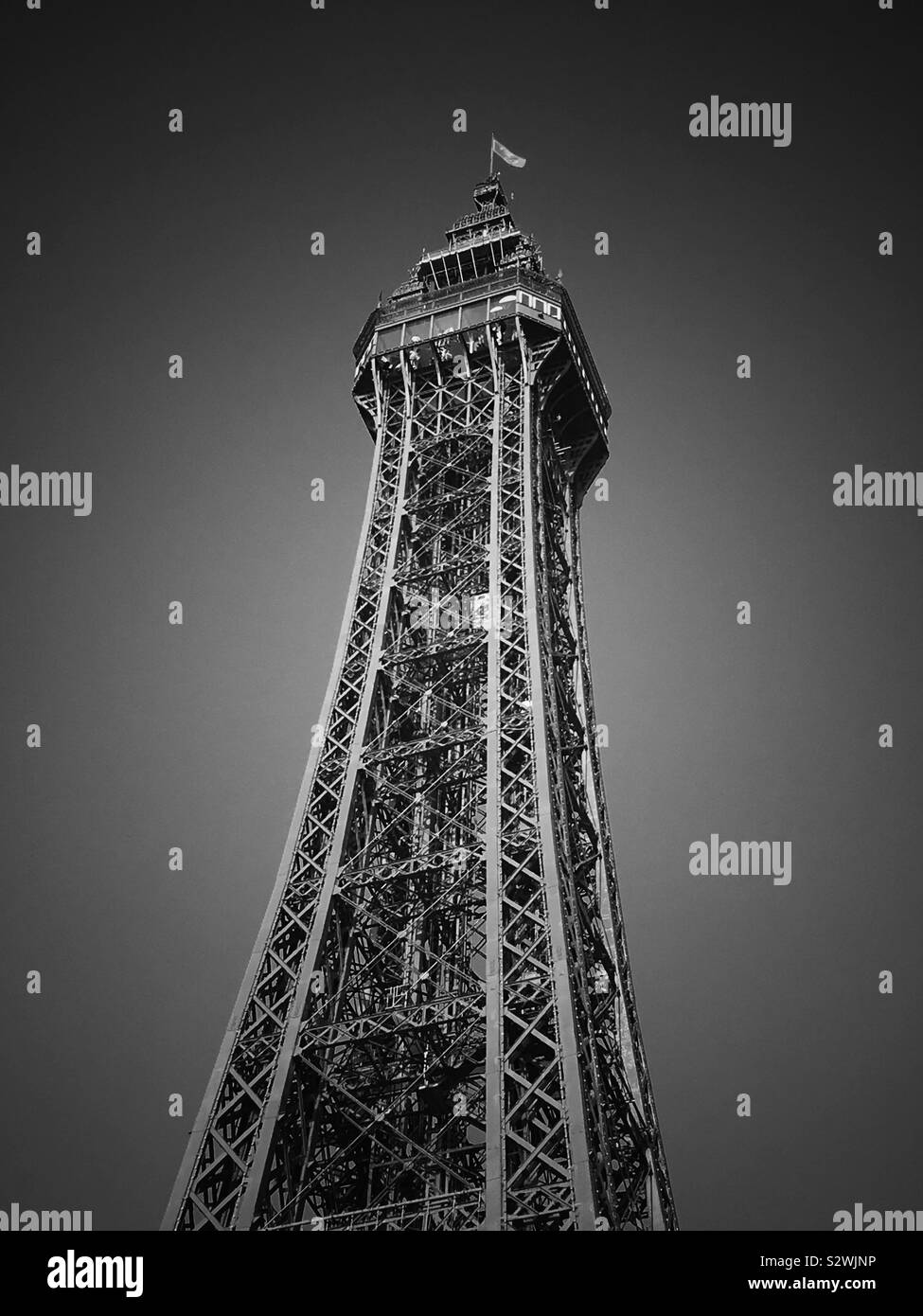 The Blackpool Tower in black and white. Stock Photo