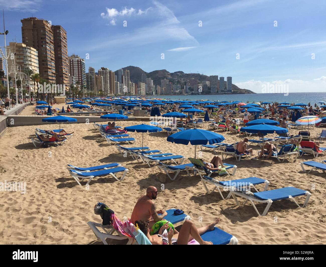 Benidorm, Spain. Holidaymakers on the beach Stock Photo Alamy