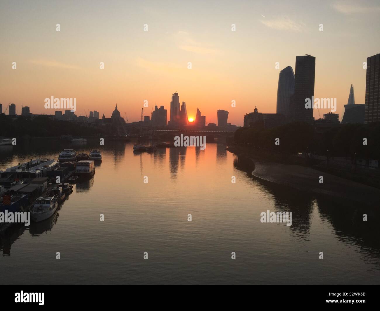 Sunrise in London from Waterloo Bridge Stock Photo