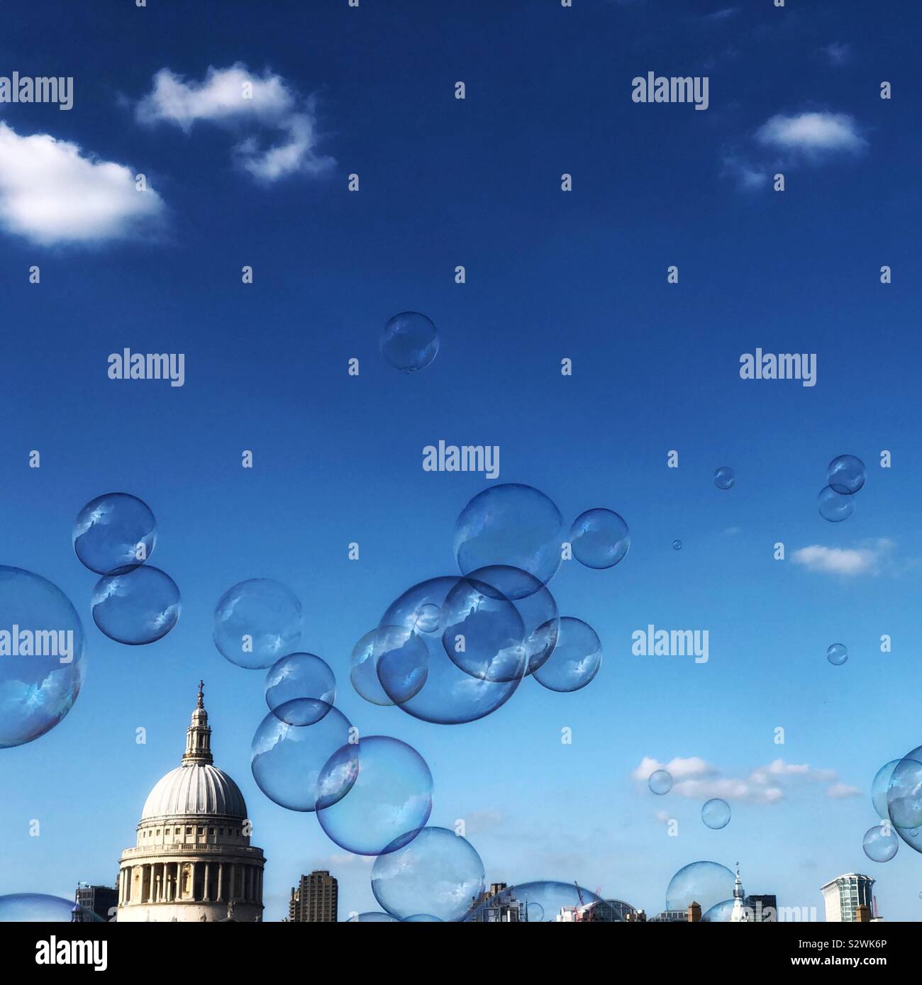 Bubbles in the sky with the London skyline and St Paul’s Cathedral behind - Smartphone Captured Stock Image