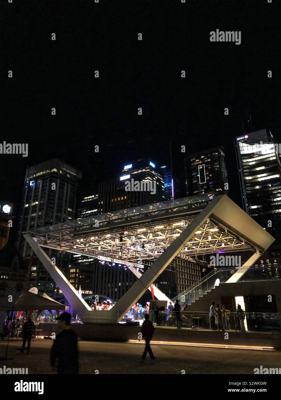 Nathan Phillips Square in downtown Toronto, Canada at night. Stock Photo