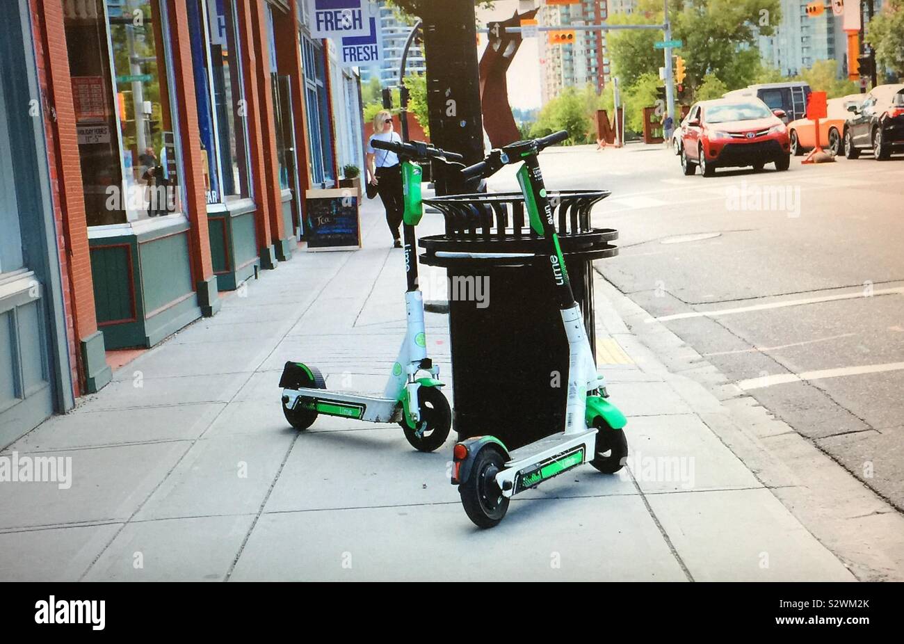 Street photography in Kensington in Calgary, Alberta, Canada, electric