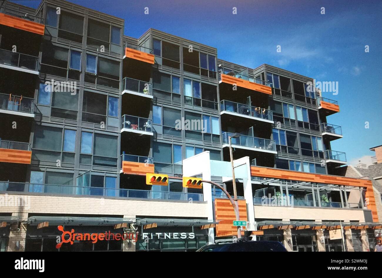 Street photography in Kensington in Calgary, Alberta, apartment block, - Smartphone Captured Stock Image