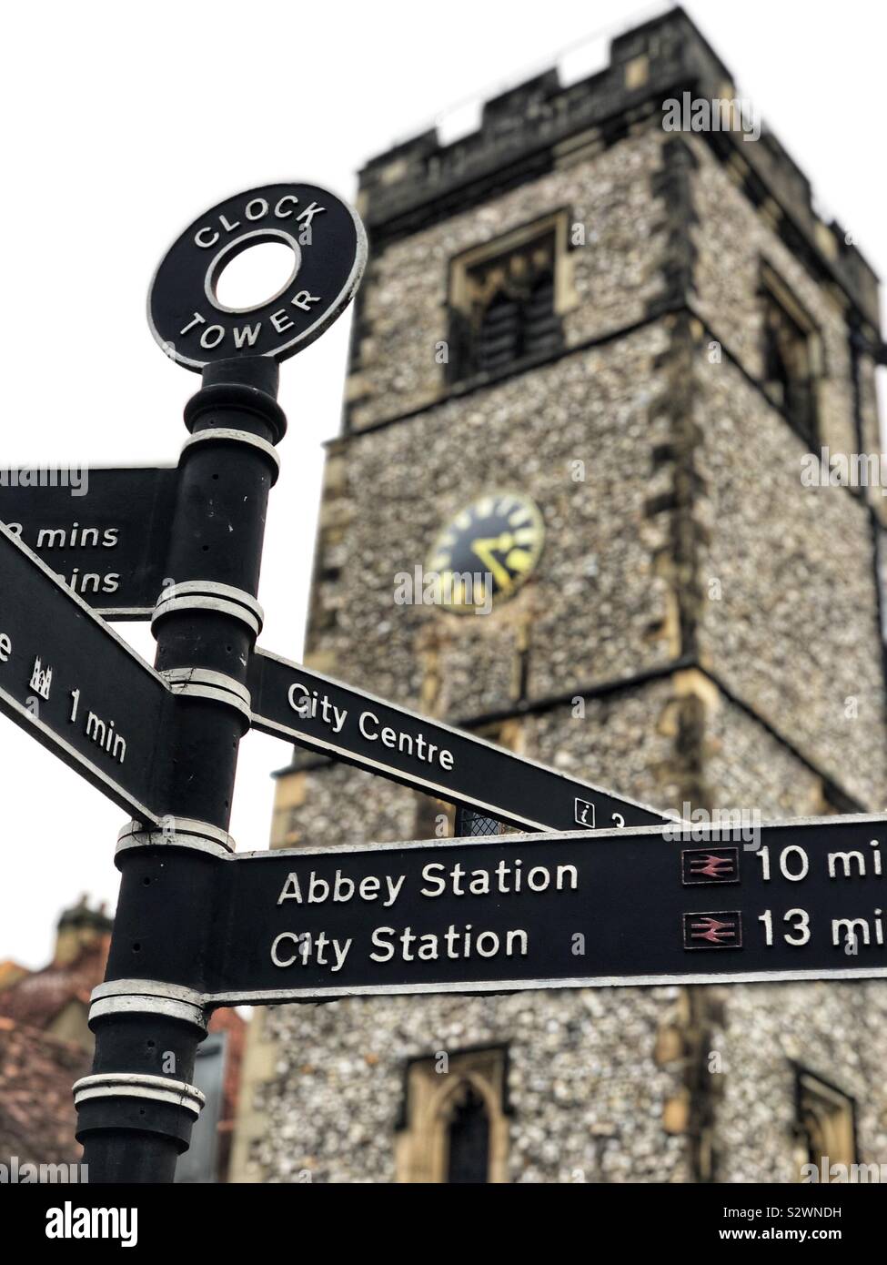 Clock tower in Saint Albans, Hertfordshire, UK - Smartphone Captured Stock Image