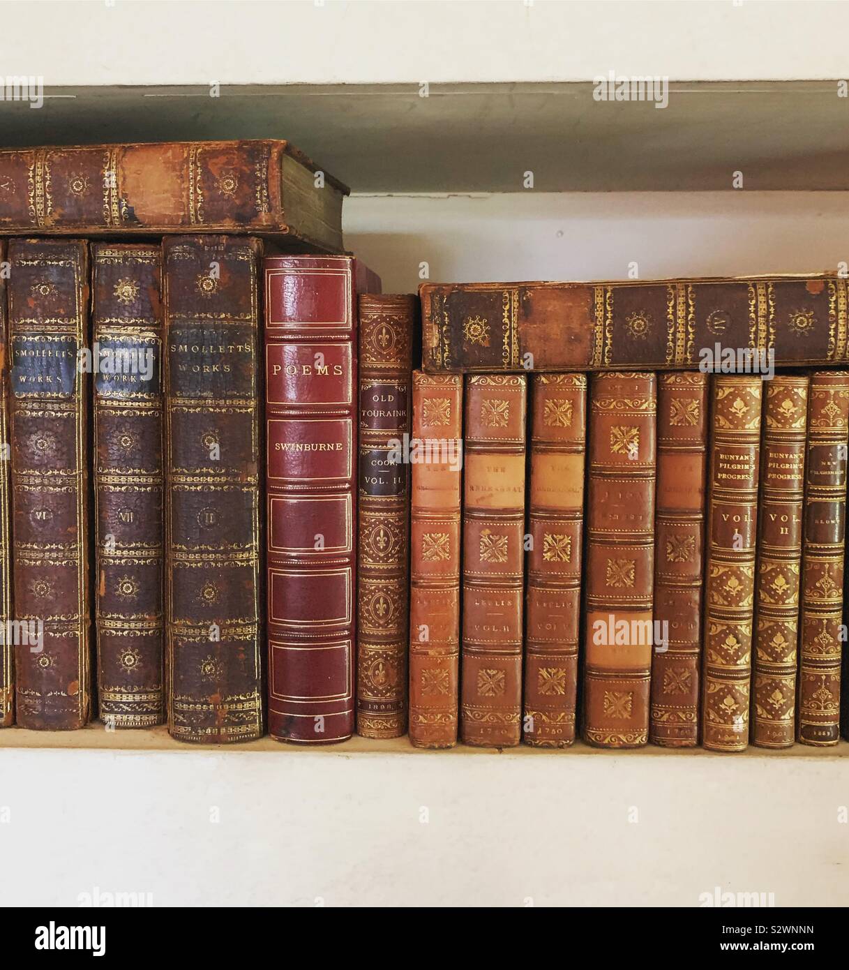 Books in a built-in bookcase, Frelinghuysen Morris House and Studio, Lenox, Massachusetts, United States - Smartphone Captured Stock Image