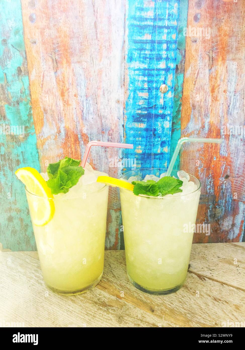 Two glasses of refreshing homemade lemonade - Smartphone Captured Stock Image