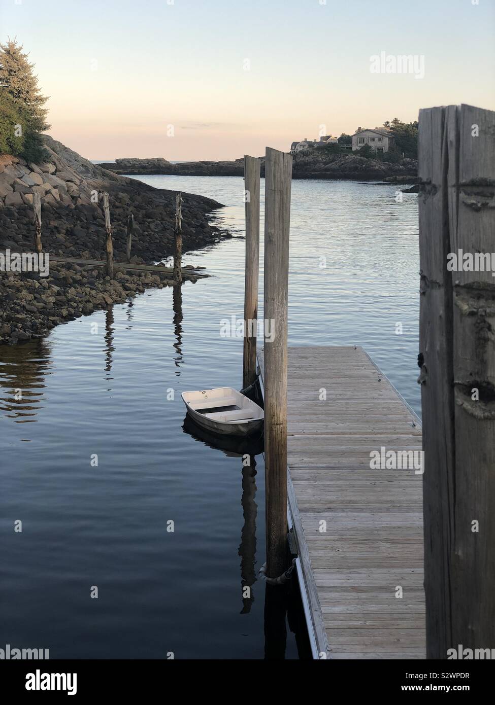 Maine Coast, boat and landing Stock Photo Alamy