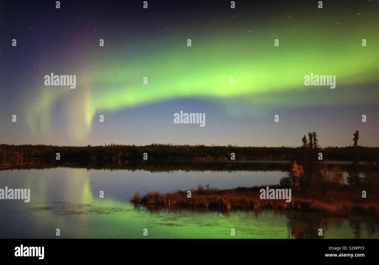 Aurora borealis, Northwest Territories near Yellowknife, Canada - Smartphone Captured Stock Image