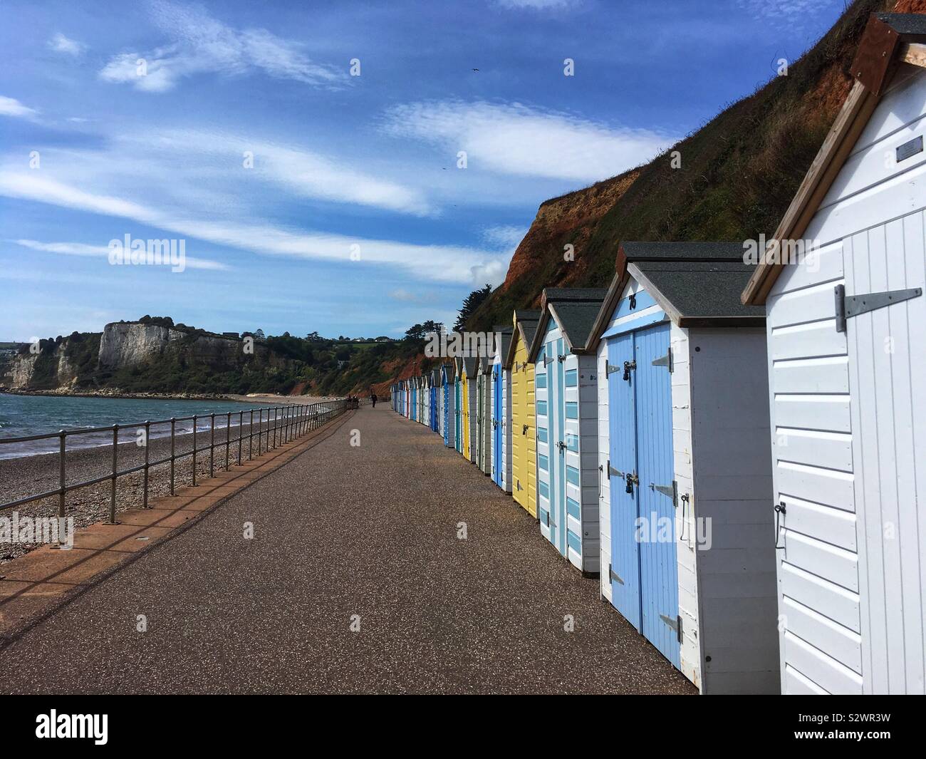 Beach huts in Seaton, Devon in England - Smartphone Captured Stock Image