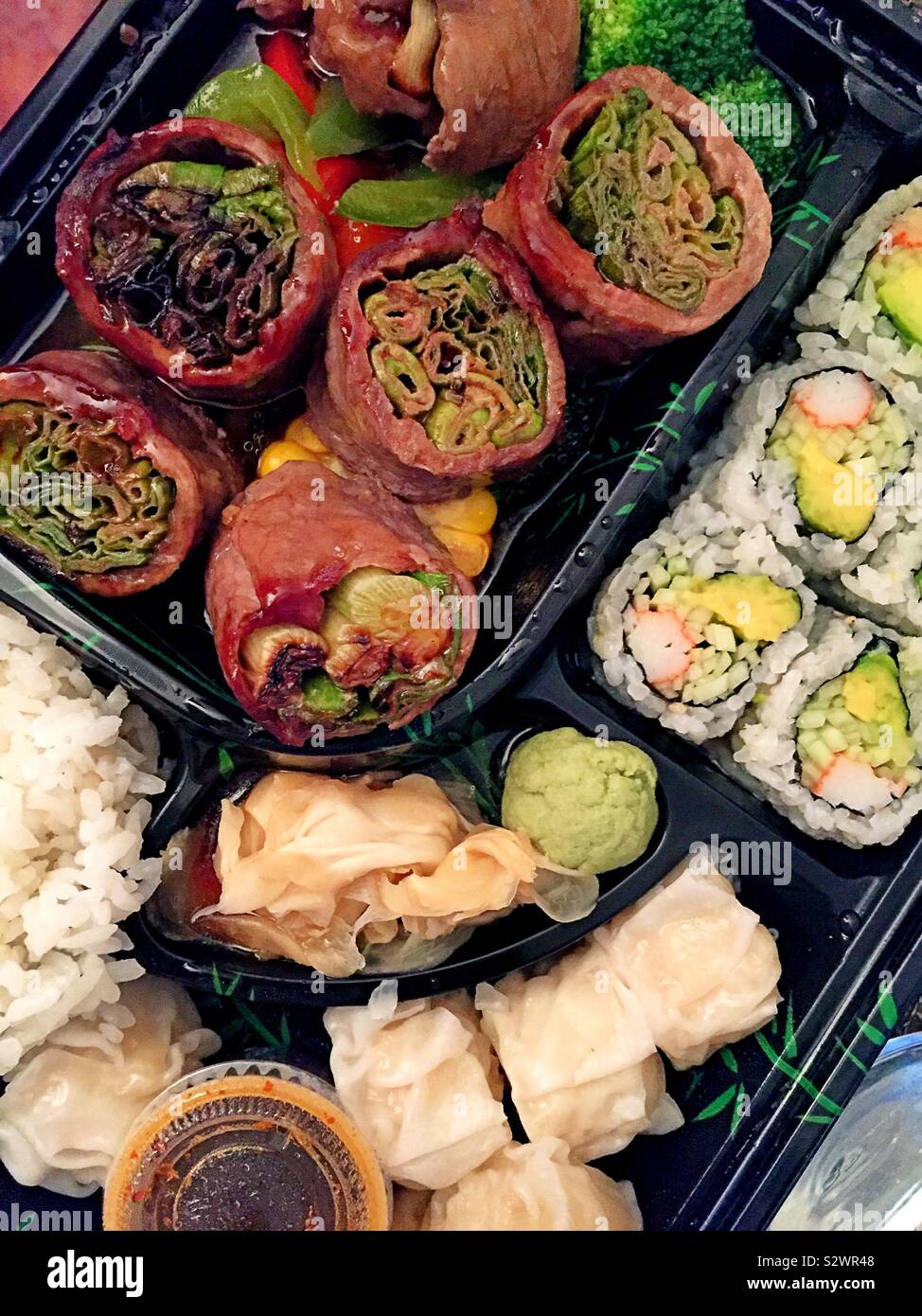 Close up of a Japanese restaurant bento box - Smartphone Captured Stock Image