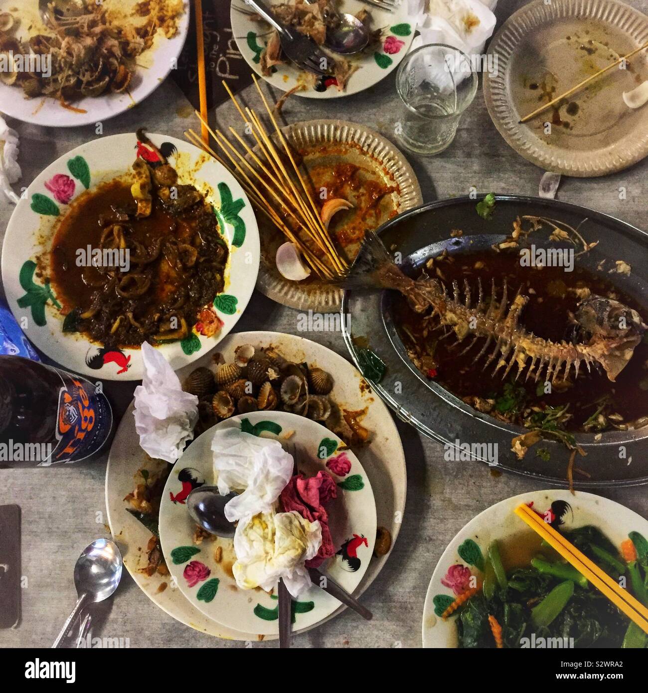 Aftermath of a meal at The Jetty foodcourt, George Town, Penang, Malaysia - Smartphone Captured Stock Image
