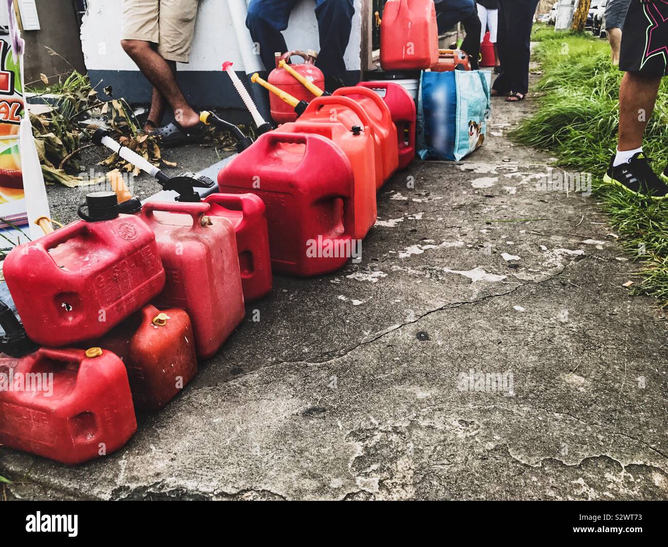 Gas tank lines formed after Hurricane Maria. Stock Photo