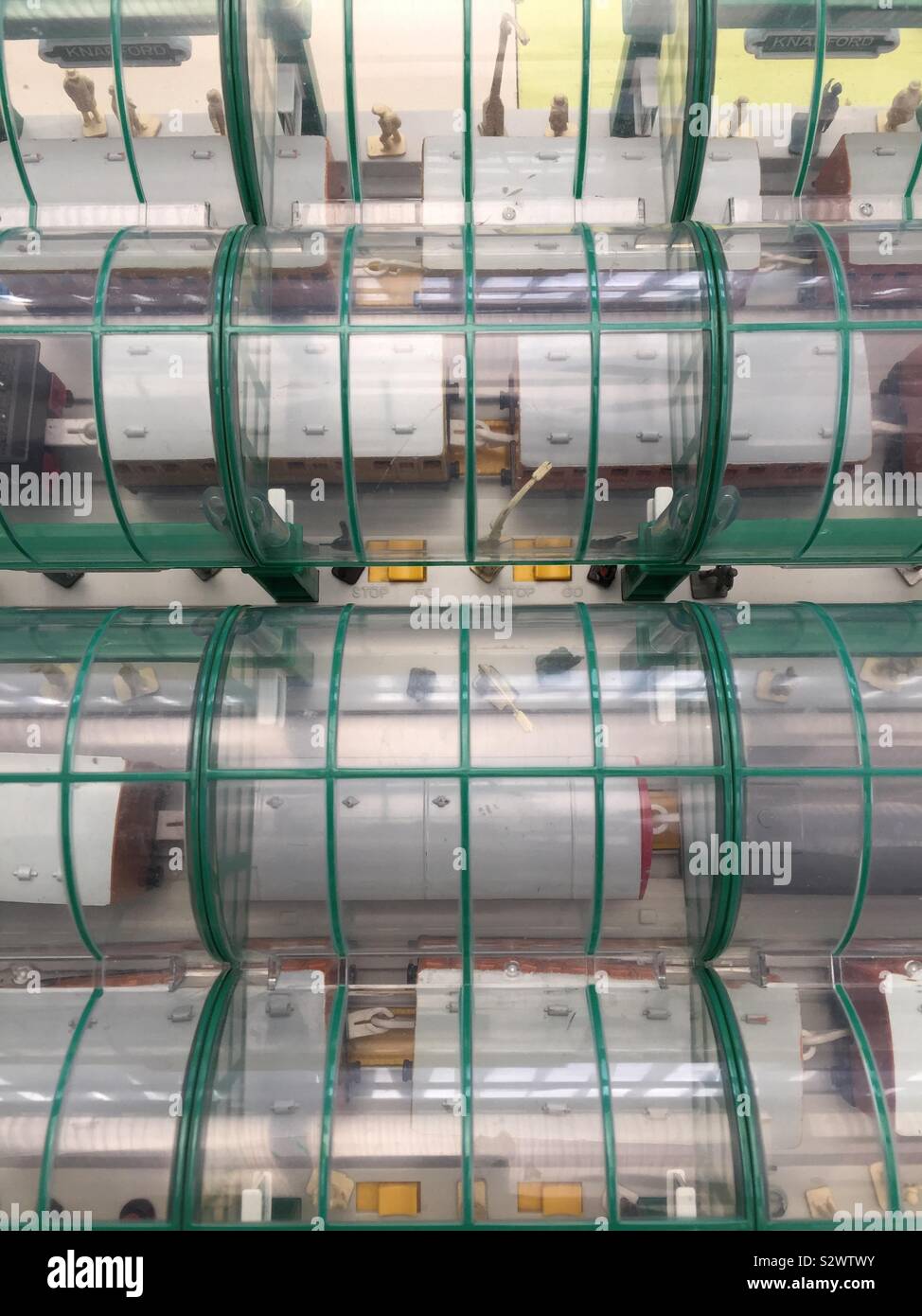 Toy train stations in a row - Smartphone Captured Stock Image