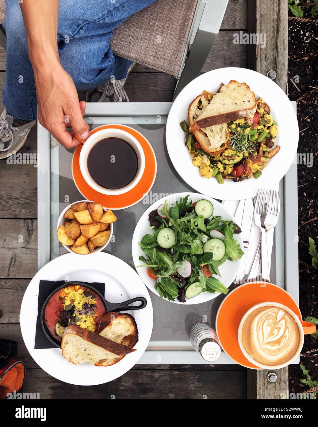 Sunday vegan brunch in Tacoma, WA - Smartphone Captured Stock Image