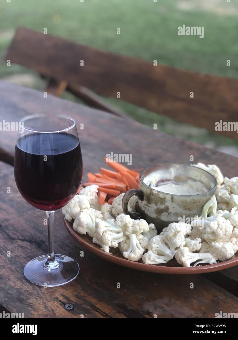 Summer healthy snack with wine and raw veggies Stock Photo