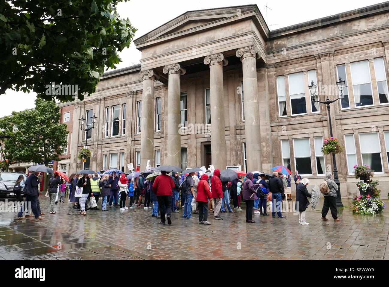 Macclesfield Market Place Protest  Stop the Coup protest march outside Macclesfield Town Hall September 02, 2019 - Smartphone Captured Stock Image