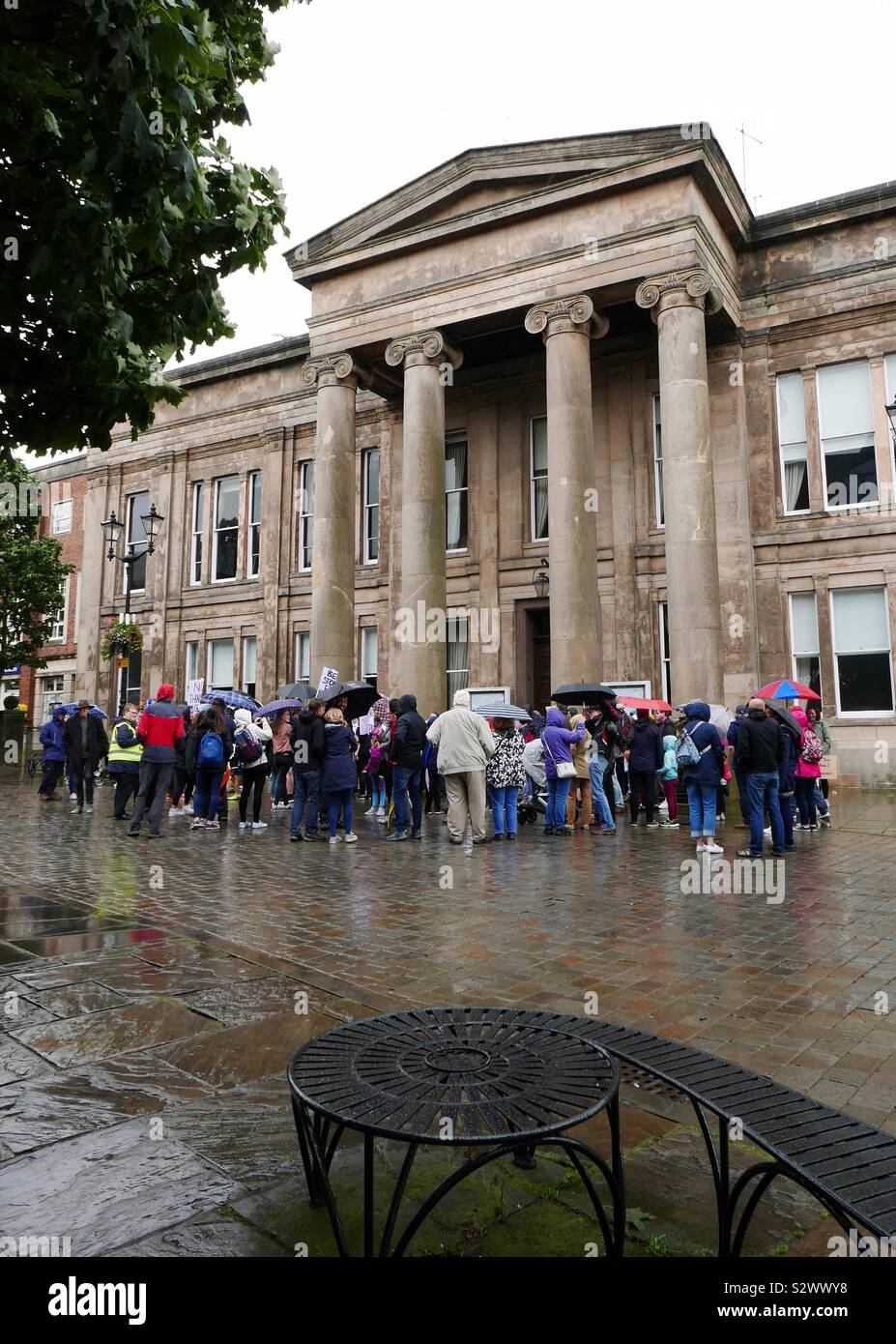 Macclesfield Market Place Protest  Stop the Coup protest march outside Macclesfield Town Hall September 02, 2019 - Smartphone Captured Stock Image