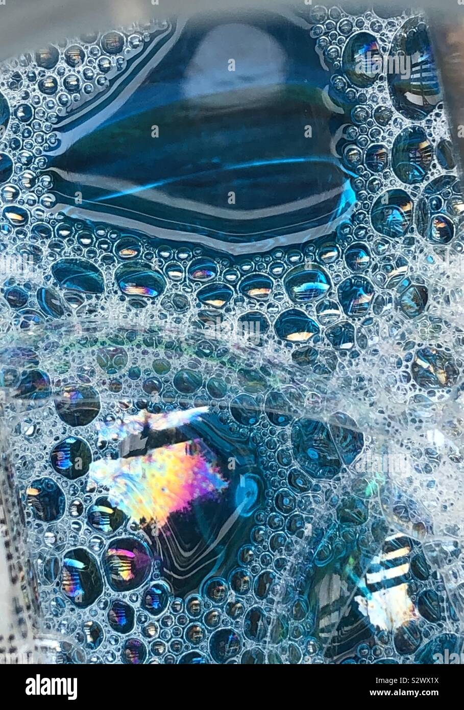 Abstract closeup of blue bubbles Stock Photo