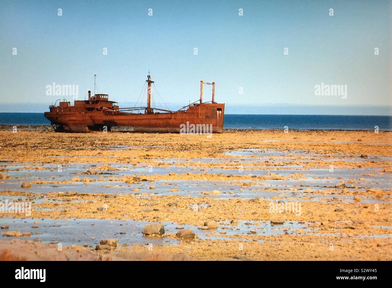 SS Ithaka was a small freighter built in 1922 and wrecked on the Canadian coast in 1960. - Smartphone Captured Stock Image