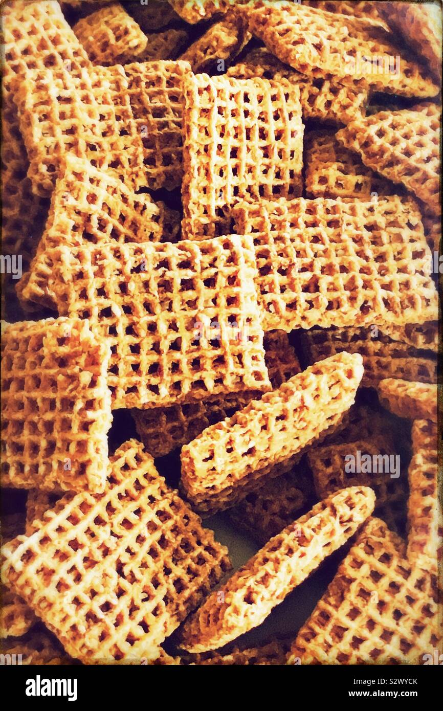 Malted breakfast cereal wheat lattice squares Stock Photo Alamy