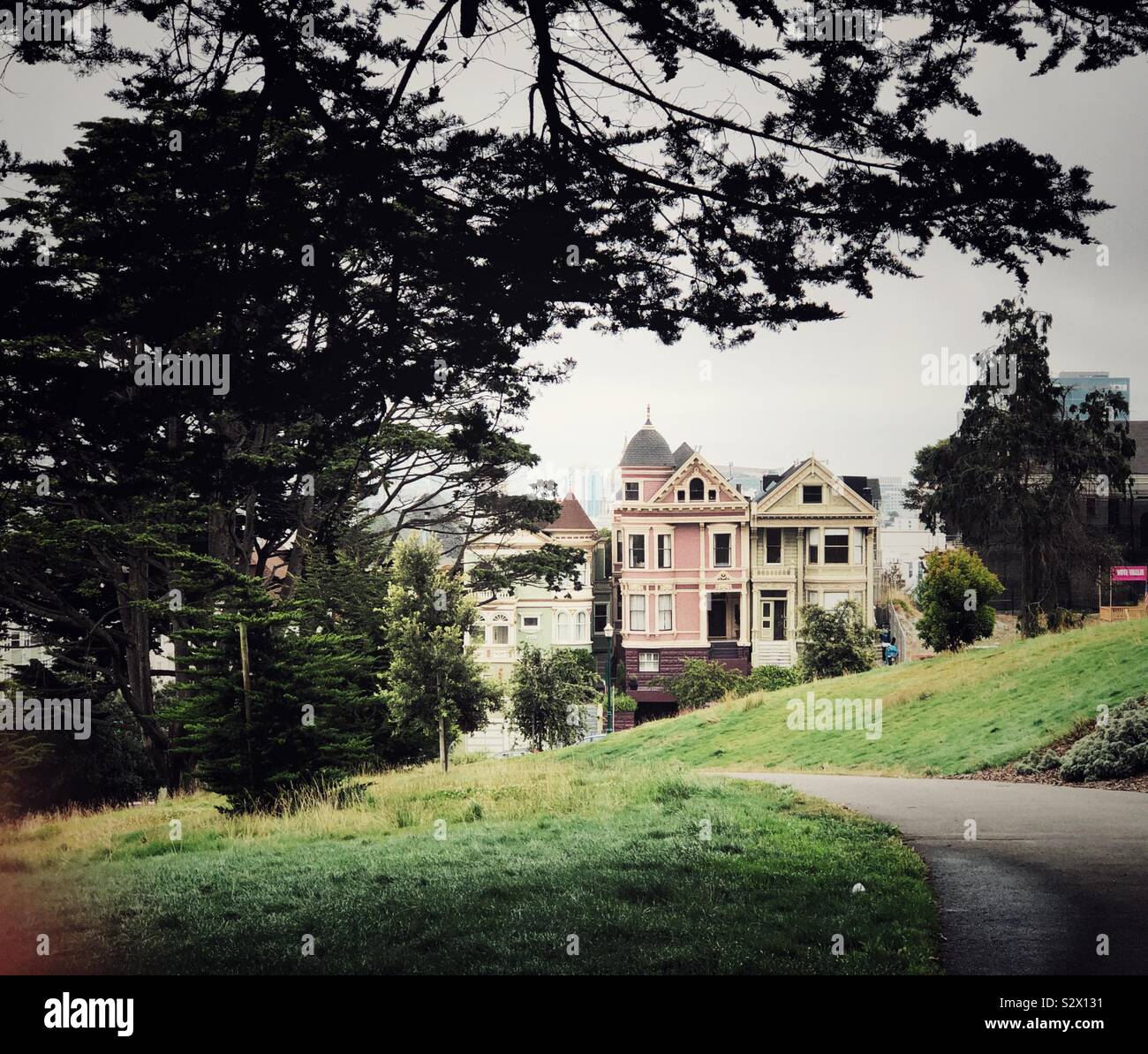 Famous row of houses called painted ladies in San Francisco - Smartphone Captured Stock Image