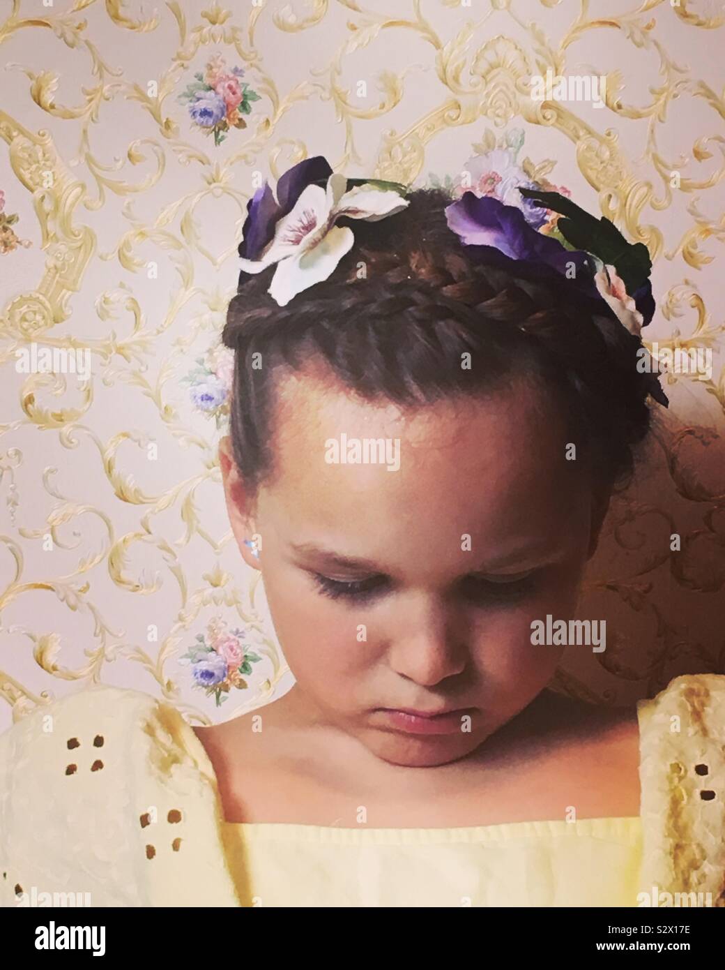 Girl with beautiful flowers in her hair Stock Photo Alamy