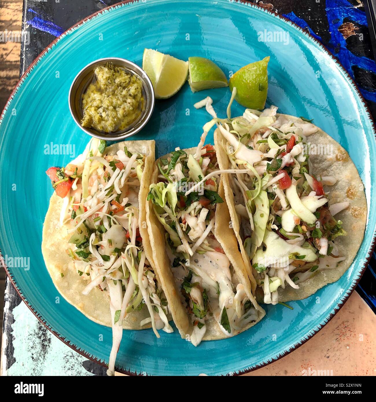 Vegan grilled tempeh and coleslaw tacos Stock Photo Alamy