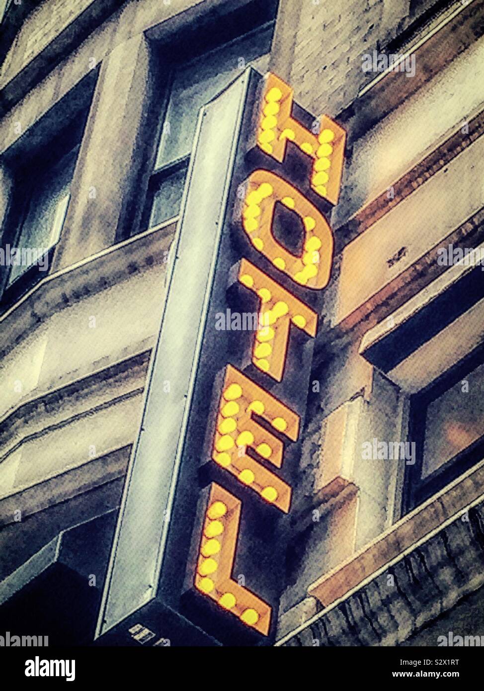 Hotel sign on the exterior of the hotel building, United States - Smartphone Captured Stock Image