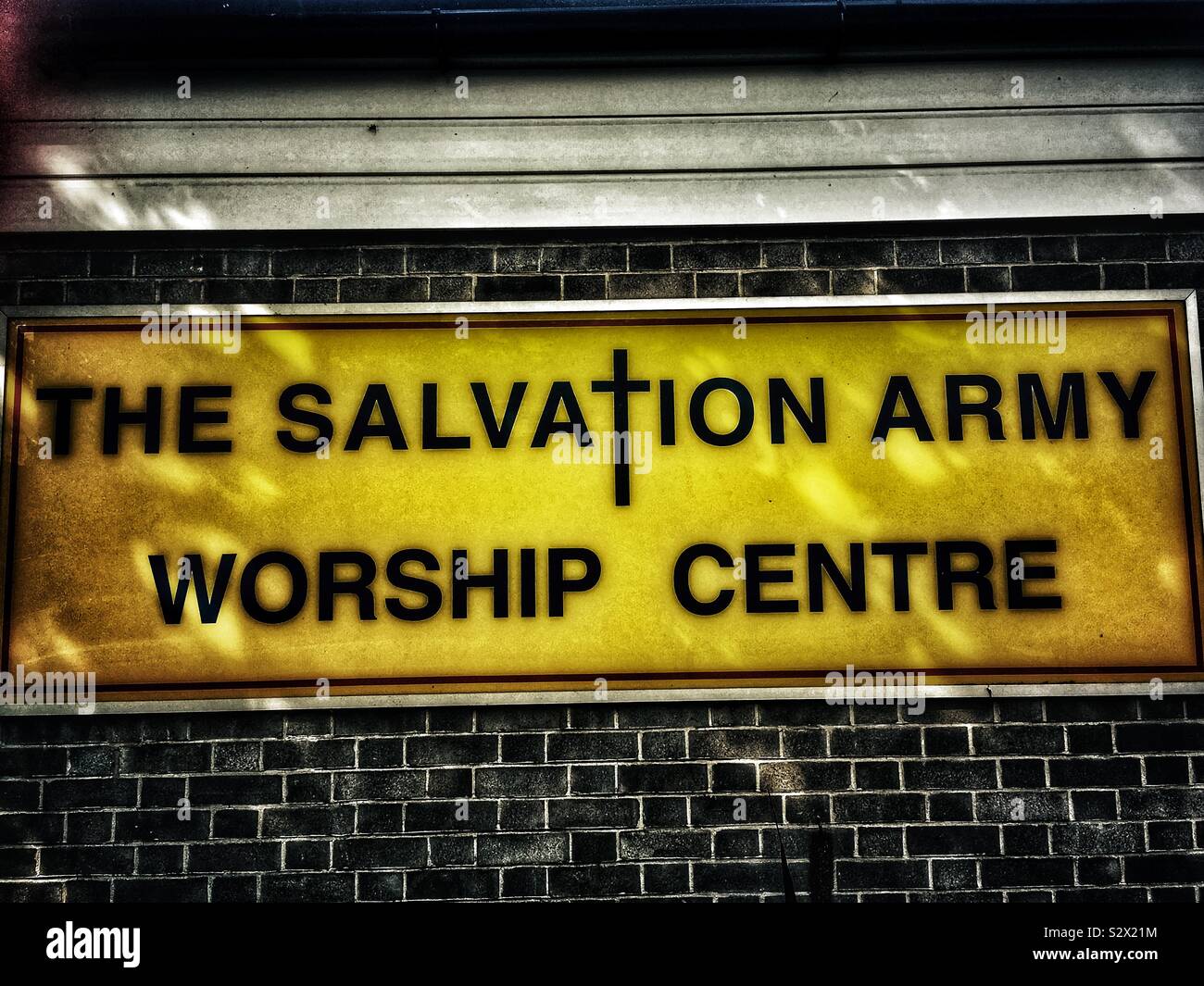 The Salvation Army worship centre sign on outside wall Uk - Smartphone Captured Stock Image