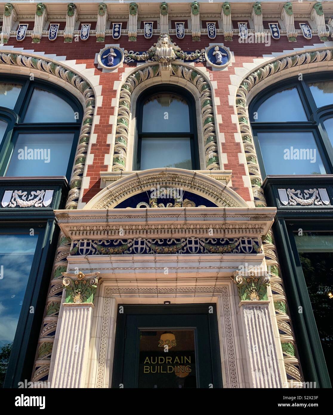 The Audrain Building, designed by architect Bruce Price and completed in 1903, Newport, Rhode Island, United States. The building houses the Audrain Automobile Museum of Newport. - Smartphone Captured Stock Image