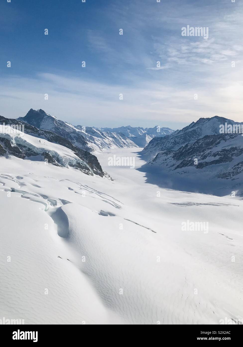 Snow at the top of Jungfraujoch, Switzerland. Christmas Day 2018. - Smartphone Captured Stock Image
